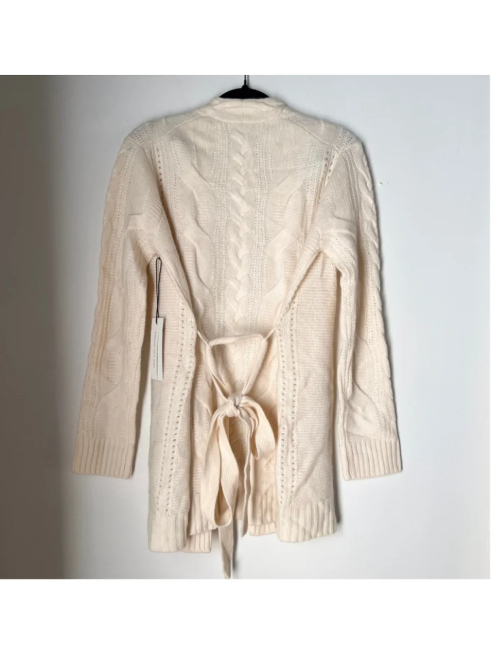 NWT Rachel Zoe Cream 100% 2-Ply Cashmere Cable Knit Belted Cardigan Sweater S - Picture 4 of 13